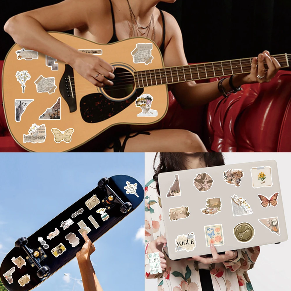 10/30/60/120 шт. винтажные художественные наклейки с изображением цветов и бабочек, граффити, автомобильная гитара, мотоцикл, багаж, чемодан, наклейка 