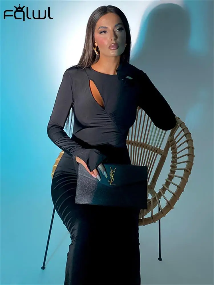 Habbris, новое сексуальное облегающее платье Макси с длинным рукавом и круглым вырезом, элегантное коктейльное платье для женщин 2023, Длинное платье с расклешенными рукавами