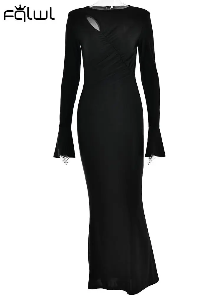 Habbris, новое сексуальное облегающее платье Макси с длинным рукавом и круглым вырезом, элегантное коктейльное платье для женщин 2023, Длинное платье с расклешенными рукавами