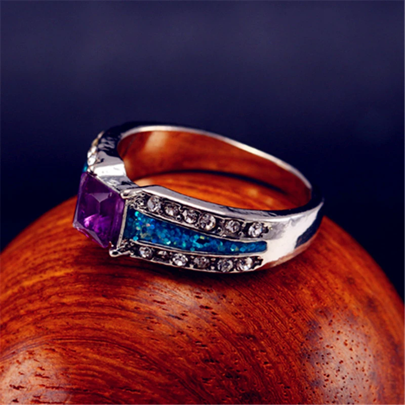 WalerV Кольцо для женщин, набор колец, Модный Шарм, имитация синего Опала, Квадратный камень, фиолетовый кристалл, кольцо с цирконом, ювелирные изделия