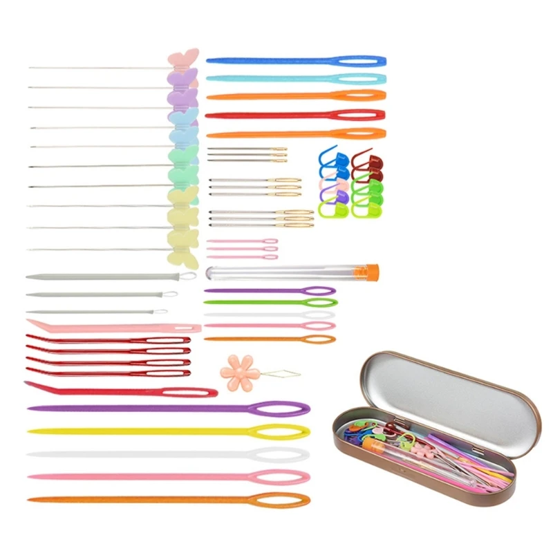 Y1UU Пластиковые наборы игл для ручного шитья, обучающая игла, набор игл для шитья, игла для шитья с большими глазами, инструмент для шитья шарфов для детей