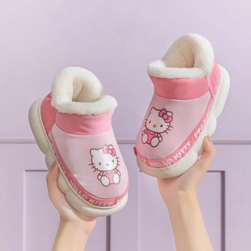 Аниме Sanrio/ Детские Хлопчатобумажные Тапочки Hello Kittys, Аксессуары, Милая Кавайная Теплая Обувь На Утолщенном Каблуке, Зимние Игрушки, Подарок Для Девочек