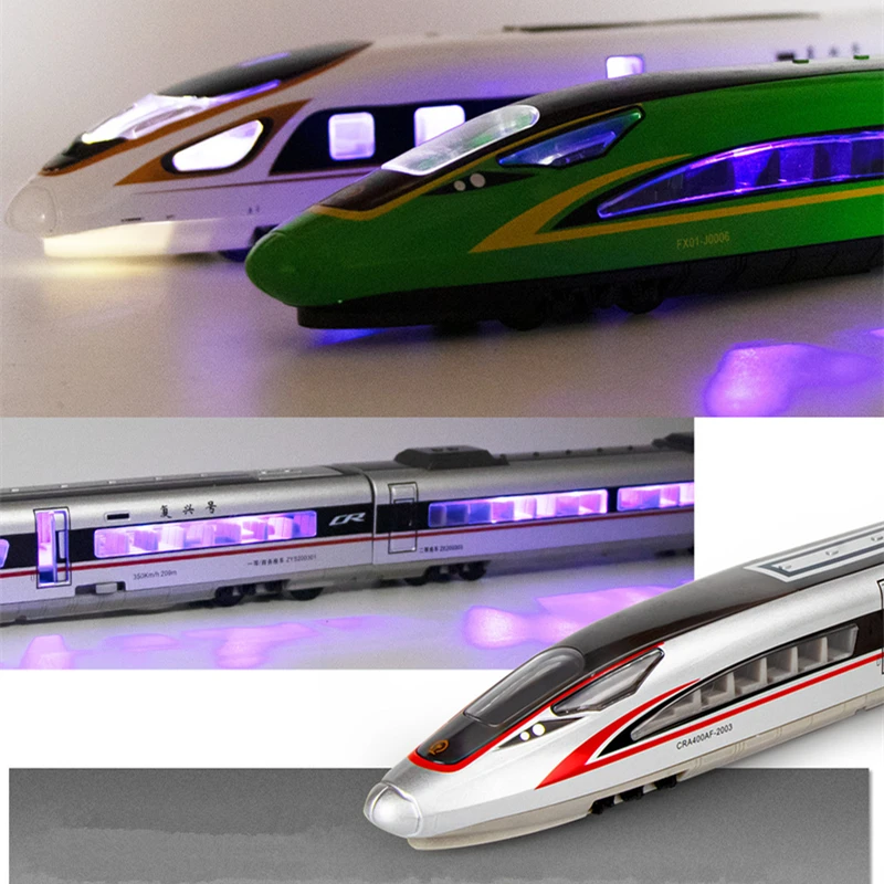 Модель скоростного поезда из сплава, Отлитый под давлением металлический рельс, электрический скоростной поезд, транспортные средства метро, модель автомобиля, звук и свет, подарок для детей