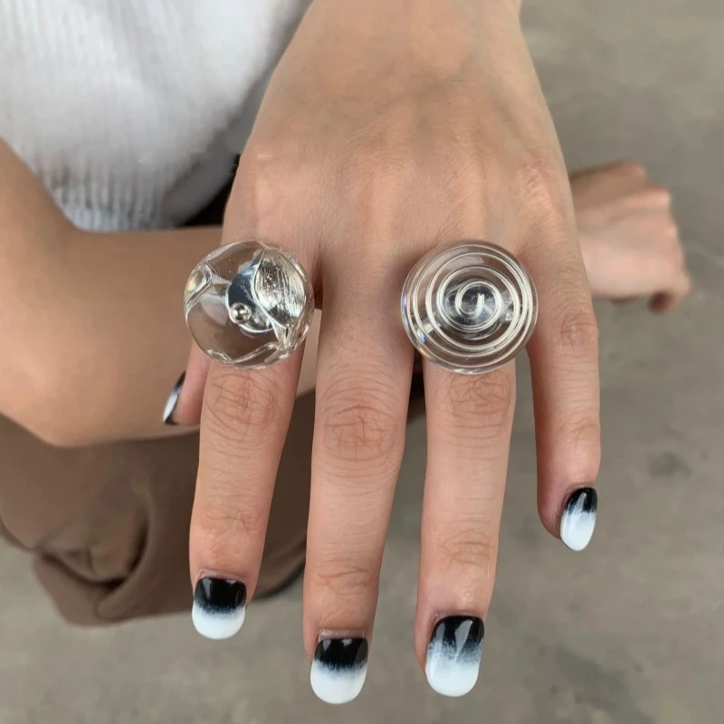 Модное прозрачное цветное кольцо в виде спирали для женщин Кольца для пальцев из смолы в виде цветка подковы Для девочек Регулируемые Корейские ювелирные изделия Подарки