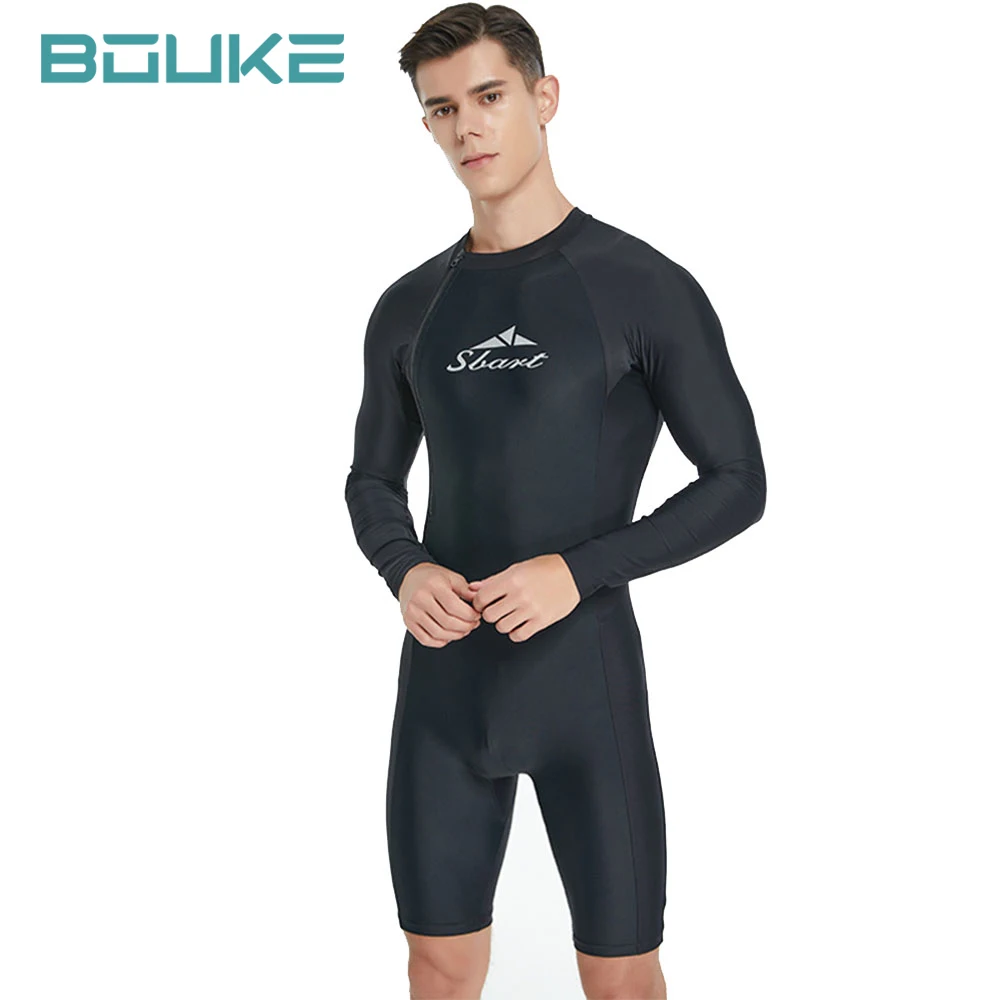 Мужской цельный купальник на молнии спереди, водолазный костюм с длинными рукавами, защита от солнца, Быстросохнущее плавание, гидрокостюм для серфинга, купальники