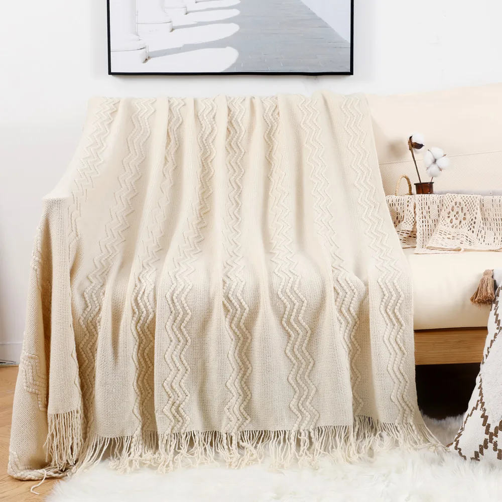 Мягкое уютное вязаное покрывало в скандинавском стиле с кисточкой, покрывало для кровати, дивана, дорожные пледы для женщин, мужчин и детей, домашний декор, белый