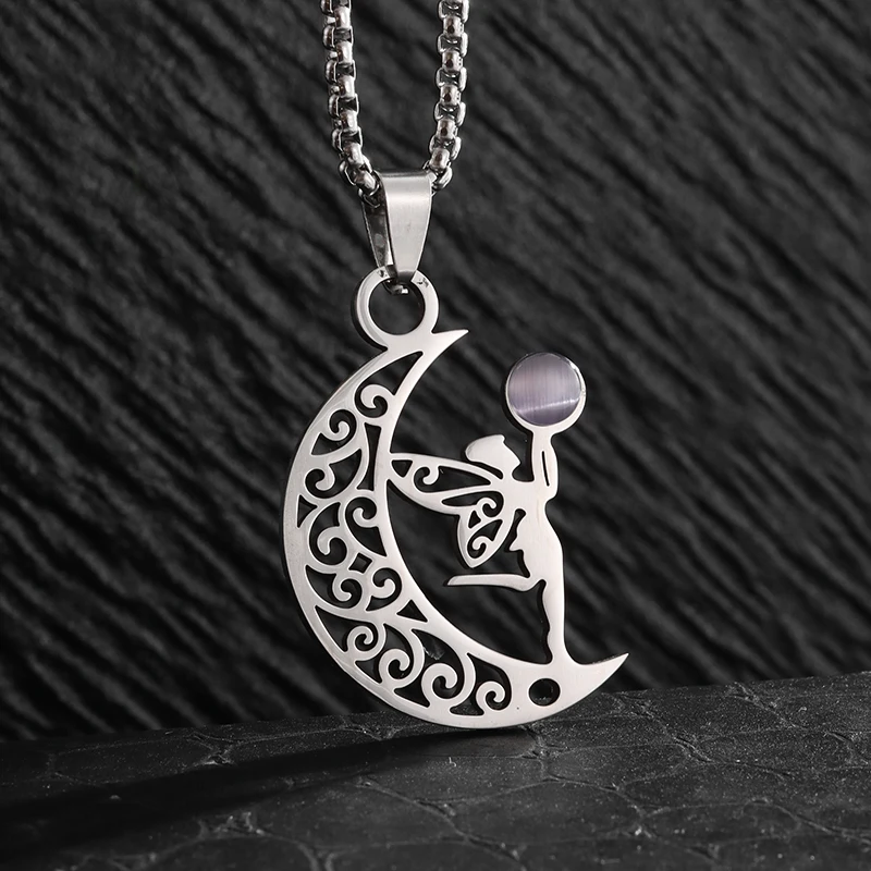 Ожерелье с лунным эльфом и ангелом из нержавеющей стали, аметистовое ожерелье с древом жизни, мужские и женские украшения на удачу