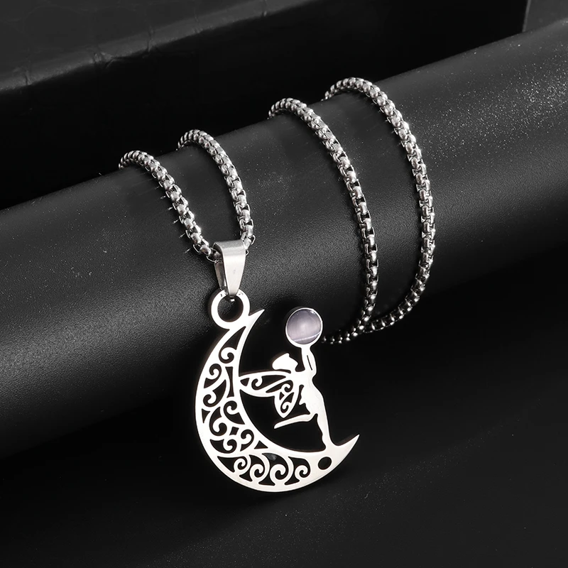 Ожерелье с лунным эльфом и ангелом из нержавеющей стали, аметистовое ожерелье с древом жизни, мужские и женские украшения на удачу