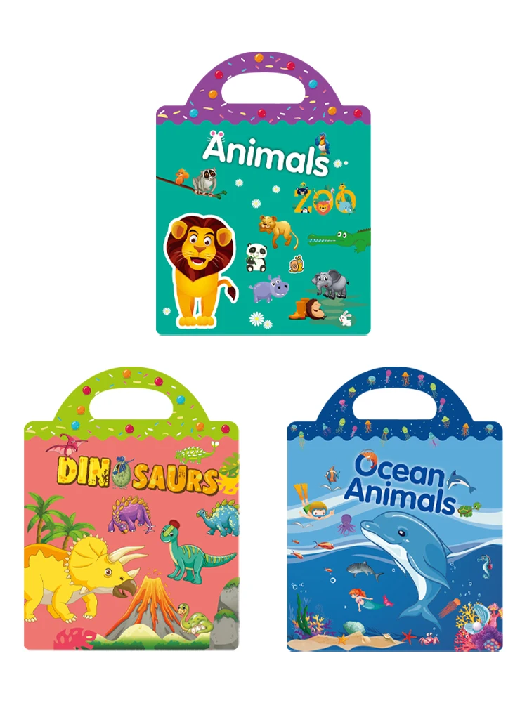 подарки 3шт Животное Динозавр Обучающая Игрушка Малыши Океан Мальчики Девочки День Рождения 3D Статические Обучающие Многоразовые Наклейки Книги Прозрачные