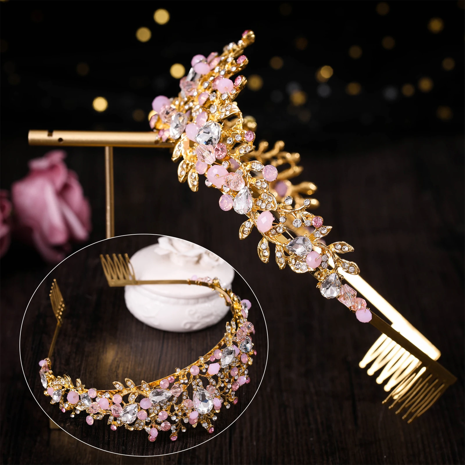 Стильный головной убор с розовыми кристаллами, Инструменты для укладки волос своими руками на юбилей, День Рождения