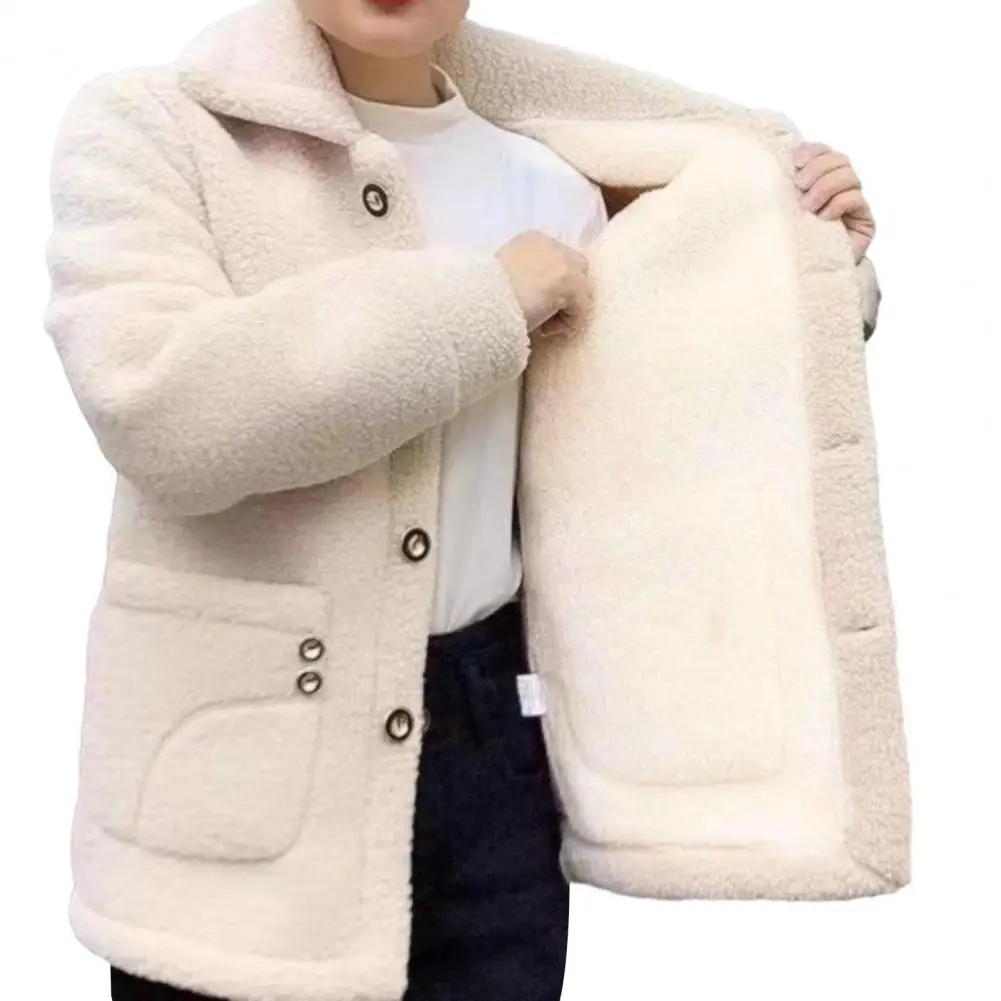 Удобная женская куртка, стильный женский кардиган с лацканами и длинным рукавом из имитирующей овечью шерсть, пальто-кардиган на осень-зиму, однобортное